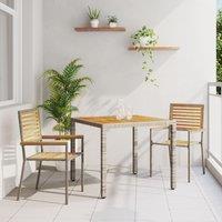 Berkfield Home 3 Piece Garden Dining Set Grey Poly Rattan Acacia