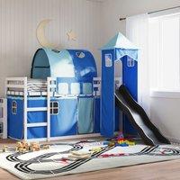 Berkfield Home Bunk Bed without Mattress with Slide & Curtains Blue 80x200 cm