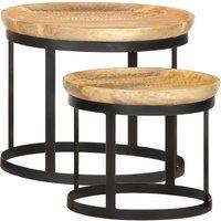 Berkfield Home Round Side Tables 2 pcs Solid Mango Wood & Steel in Brown