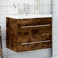 Berkfield Home Bathroom Sink Cabinet with Built-in Basin Smoked Oak in Brown