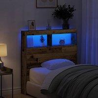 Berkfield Home Headboard Cabinet with LED Old Wood 100x17x102 cm in Brown | Size: 100 x 17 x 102 cm