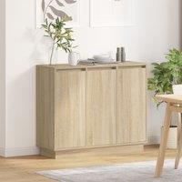 Berkfield Home LED Sideboard in Sonoma Oak - 90x32x75 cm - Engineered Wood in Beige | Size: 90 x 32 x 75 cm