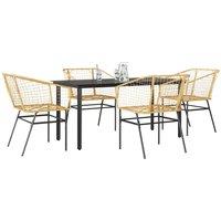 Berkfield Home 5 Piece Garden Dining Set Brown Poly Rattan Glass