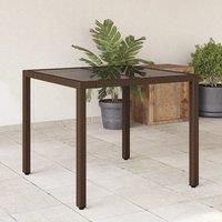 Berkfield Home Garden Table with Glass Top Brown 90x90x75 cm Poly Rattan | Size: 90 x 90 x 75 cm
