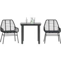 Berkfield Home 3 Piece Garden Dining Set Black Poly Rattan Glass