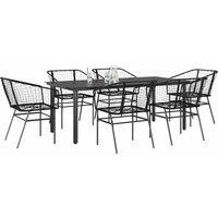 Berkfield Home 7 Piece Garden Dining Set Black Poly Rattan Glass
