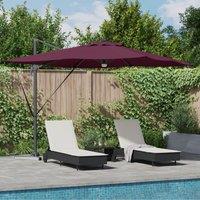 Berkfield Home Cantilever Roma Parasol with LEDs Bordeaux Red 286x285x270 cm Aluminium | Size: 286 x 285 x 270 cm