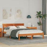 Berkfield Home Bed Frame with LED Headboard in Wax Brown, 120 x 190 cm, Solid Pine Wood in Brown | Size: 120 x 190 cm