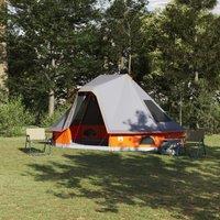 Berkfield Home Family Tent Tipi Grey & Orange 6-Person Waterproof