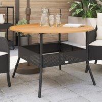 Berkfield Home Garden Table with Acacia Wood Top Black 110x71 cm Poly Rattan | Size: 110x71 cm