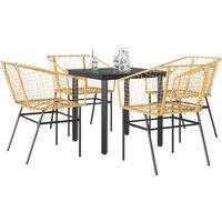 Berkfield Home 5 Piece Garden Dining Set Brown Poly Rattan Glass