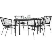 Berkfield Home 5 Piece Garden Dining Set Black Poly Rattan Glass