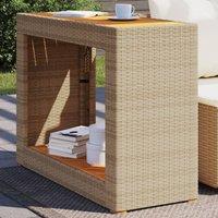 Berkfield Home Garden Side Table with Wooden Top Beige 100x40x75 cm Poly Rattan | Size: 100 x 40 x 75 cm