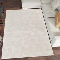 Desire Rugs Hamilton Modern Metallic Sheen Area Rug - Mosaic Geometric Triangle Design in Cream | Size: 200 cm x 290 cm