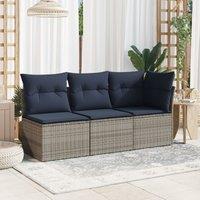 Garden Sofa Blue, Grey Rattan, Fabric Medium Outdoor Sofa