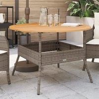 Berkfield Home Garden Table with Acacia Wood Top Grey 110x71 cm Poly Rattan | Size: 110x71 cm