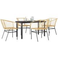 Berkfield Home 5 Piece Garden Dining Set Brown Poly Rattan Glass