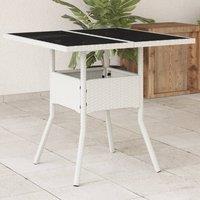 Berkfield Home Garden Table with Glass Top White 80x80x75 cm Poly Rattan | Size: 80 x 80 x 75 cm