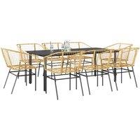 Berkfield Home 9 Piece Garden Dining Set Brown Poly Rattan Glass