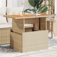 Berkfield Home Garden Table Beige 100x55x73 cm Poly Rattan & Acacia Wood | Size: 100 x 55 x 73 cm