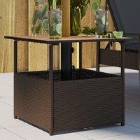 Berkfield Home Garden Table with Parasol Hole Brown 55x55x46.5 cm Poly Rattan