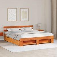 Berkfield Home with Drawer with Headboard with Storage Wax brown 200 x 200 cm Solid pine wood
