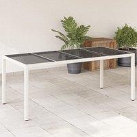 Berkfield Home Garden Table with Glass Top White 190x90x75 cm Poly Rattan | Size: 190 x 90 x 75 cm