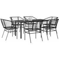Berkfield Home 7 Piece Garden Dining Set Black Poly Rattan Glass