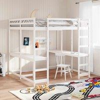 Loft Bed with Desk and Ladder White 160x200 cm Solid Wood Pine