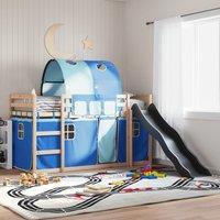 Berkfield Home Bunk Bed without Mattress with Slide & Curtains Blue 90x200 cm