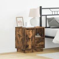 Berkfield Home Bedside Cabinet with LED Lights Smoked Oak 50x34, 5x50 cm in Brown
