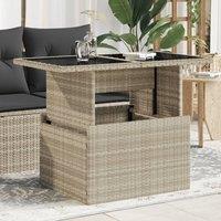 Berkfield Home Garden Table with Glass Top Light Grey 100x55x73 cm Poly Rattan | Size: 100 x 55 x 73 cm