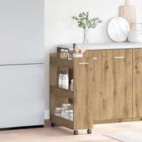 Berkfield Home Rolling Cabinet Artisan Oak 60x22x79 cm Engineered Wood in Brown | Size: 60 x 22 x 79 cm