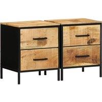 Berkfield Home Bedside Cabinets 2 pcs 40x35x50 cm Solid Wood Rough Mango in Black | Size: 40 x 35 x 50 cm