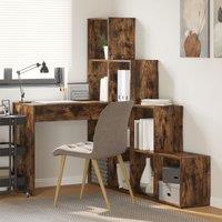 Berkfield Home Corner Desk with Shelf with Storage Smoked oak 101.5 x 149.5 x 149.5 cm in Brown
