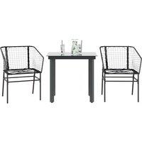 Berkfield Home 3 Piece Garden Dining Set Black Poly Rattan Glass