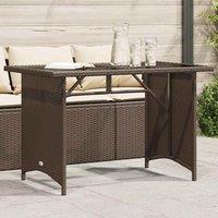 Berkfield Home Garden Table with Glass Top Brown 110x68x70 cm Poly Rattan | Size: 110 x 68 x 70 cm