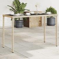 Berkfield Home Garden Table with Glass Top Beige 115x54x74 cm Poly Rattan | Size: 115 x 54 x 74 cm