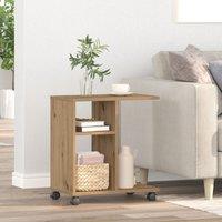 Berkfield Home Side Table on Wheels - Artisan Oak, 50x30x55 cm, Made of Engineered Wood in Brown | Size: 50 x 30 x 55 cm