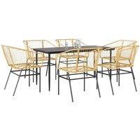 Berkfield Home 7 Piece Garden Dining Set Brown Poly Rattan Glass
