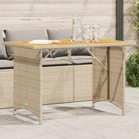 Berkfield Home Garden Table with Wooden Top Beige 110x68x70 cm Poly Rattan | Size: 110 x 68 x 70 cm