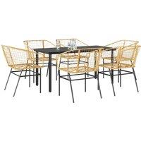 Berkfield Home 7 Piece Garden Dining Set Brown Poly Rattan Glass