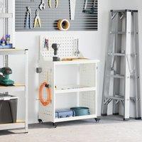 Berkfield Home Tool Trolley with Shelf with Wheel with Storage Manual White 65 x 35 x 111 cm Metal
