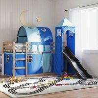 Bunk Bed without Mattress with Slide and Curtains Blue 80x200 cm