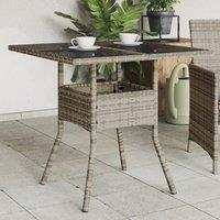 Berkfield Home Garden Table with Glass Top Grey 80x80x75 cm Poly Rattan | Size: 80 x 80 x 75 cm