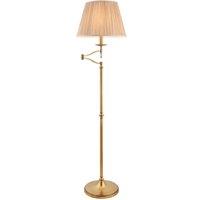 Netlighting Stanford 1 Light Swing Arm Floor Lamp Antique Brass with Beige Shade E27 in Gold