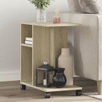 Berkfield Home Side Table with Wheels Sonoma Oak 50x30x55 cm Engineered Wood in Brown | Size: 50 x 30 x 55 cm
