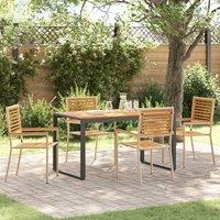 Berkfield Home 5 Piece Garden Dining Set Beige Poly Rattan Acacia