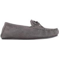 SNUGRUGS Men's George, Suede Moccasin Slippers with Checked Cotton Inner & Rubber Sole in Grey | Size: 10