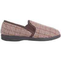 ABSOLUTE FOOTWEAR Men's Slip On Checked Winter Indoor Slippers with Twin Gusset in Brown | Size: 9